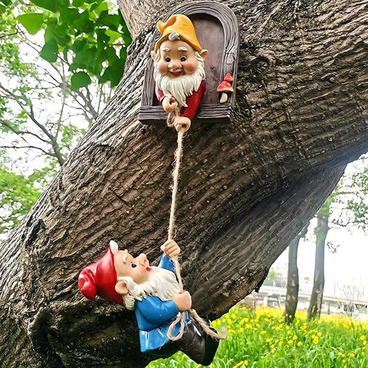 Gnome Garden Decor Climbing Tree Decoration Outdoor,Fariy Door Tree Face Figurine Lawn Patio Statue,Funny Climbing Elves Peeker Sculpture Yard Art