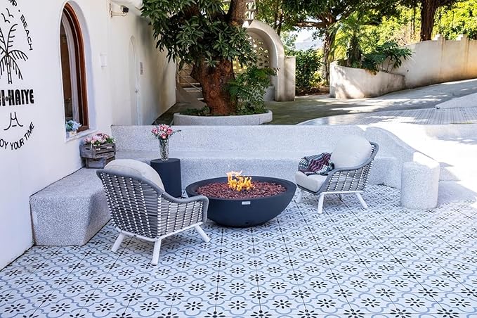 Rose Bowl Concrete Fire Pit 48" x 48" Outdoor Patio Firepit Includes Lava Rocks Modern Fire Pits & Outdoor Fireplaces for Garden, Deck, Indoor & Outdoor Heating