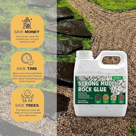 Concentrate Rock Glue, Makes 44oz Mulch Glue for Landscaping, Pea Gravel Binder Spray for Outdoor, Garden, Yard, Pet-Friendly Mulch Anchor Easily Holds Rubber, Stone, Pebble, Gravel, Wood, Bark
