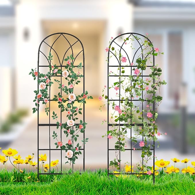 Garden Trellis for Climbing Plants Outdoor, 62"X15" Metal Garden Trellises, Decorative Garden Fencing Flower Trellis with Durable Powder Coating for Vines, Vegetable Support, Black (2, Pattern-B)