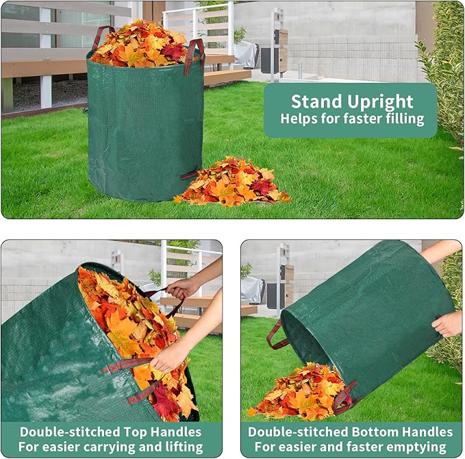 2 Pack Yard Waste Bags 53 Gallon Lawn and Leaf Bags, Reusable Heavy Duty Garden Bags for Collecting Leaves, Waste Container for Clean Up Outdoor Debris Leaves Grass Clippings