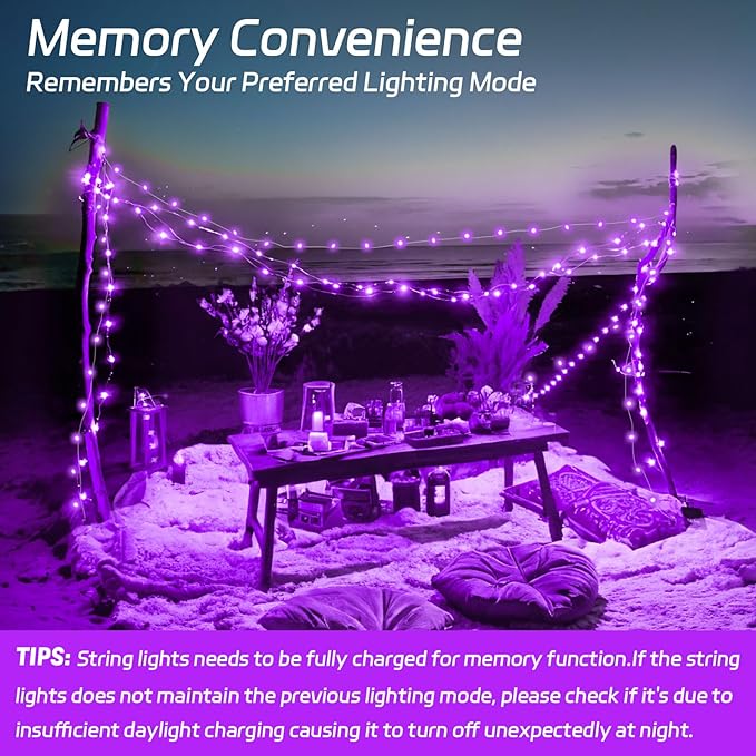 Solar Fairy Lights Purple Outdoor Waterproof,16.4ft 50LED Solar String Lights Purple for Outside 8 Modes 2 Packs for Halloween Patio Backyard Garden Deorations Purple, CS-SL-5M