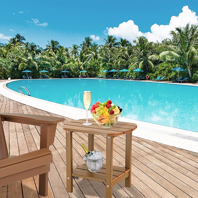 LZRS Double Adirondack Side Table, Outdoor Side Tables, End Tables for Patio, Backyard,Pool, Indoor Companion, Easy Maintenance & Weather Resistant(Teak)