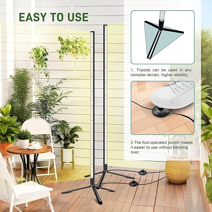 2PCS T8 Standing Grow Light, 42W Full Spectrum LED Grow Light for Indoor Plants, Plant Lamp with 243 LEDs, Wide Illumination Area, 4FT Height with On/Off Switch and Tripod Floor Stand