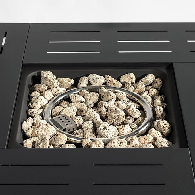 34'' Propane Fire Pit Table, 50,000 BTU Detachable Tabletop Fire Table with Steel Lid, Laval Rocks, Deck Safe Fire Pit, Gas Fire Pits for Outside Patio