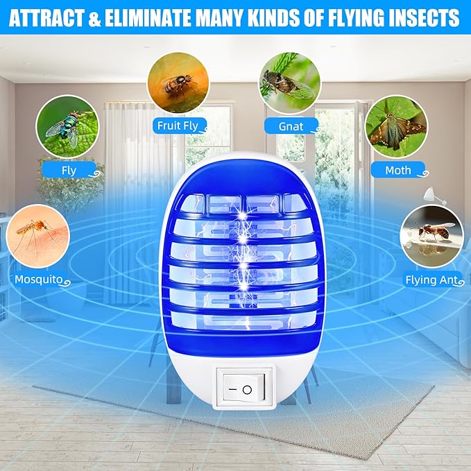 Indoor Bug Zapper Plug in, Electronic Mosquito Zapper Ultimate Fly Zapper Lamp for Bug Insect for Home,Bedroom, Living Room,Office Insect Trap, Pack of 4, Blue ﻿