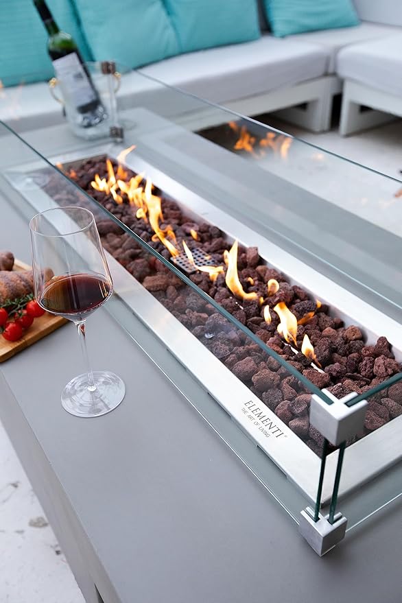 Elementi | Granville Gas Fire Pit Cast Concrete 60" Rectangular Fire Table, Outdoor Fire Pit Electronic Ignition | Canvas Cover, Lava Rock Included | Light Gray (Natural Gas)