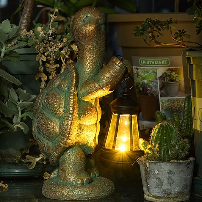 Turtle Solar Powered Outdoor Garden Statue, Resin Statue with Solar Light Lantern, Decorative Lawn, Yard Outdoor Turtle Decoration. Unique Home Decoration, Gifts for Women