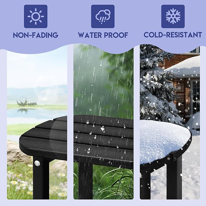 LZRS Outdoor Side Table - 2-Tier Adirondack HDPE Patio End Table for Pool, Porch,Balcony & Backyard,Weather Resistance for Indoor and Outdoor use(Black)