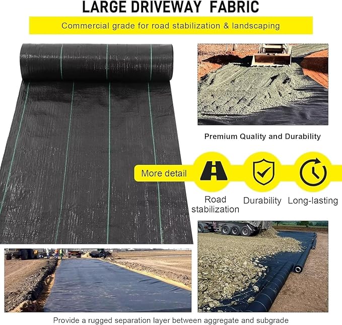 Driveway Fabric, 2.5x500 ft Road Fabric Commercial Barrier Fabric, Landscape Fabric Heavy Duty 4OZ French Drain Fabric for Erosion Control,Landscape Fabric,Construction Projects