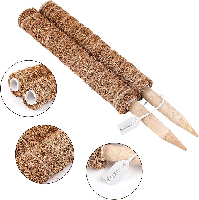 Augshy Moss Pole, 27 Inch Moss Poles - 2Pcs 17 Inch Plant Stakes Moss Sticks for Monstera Indoor Creepers Plant Support Extension Climbing Plants