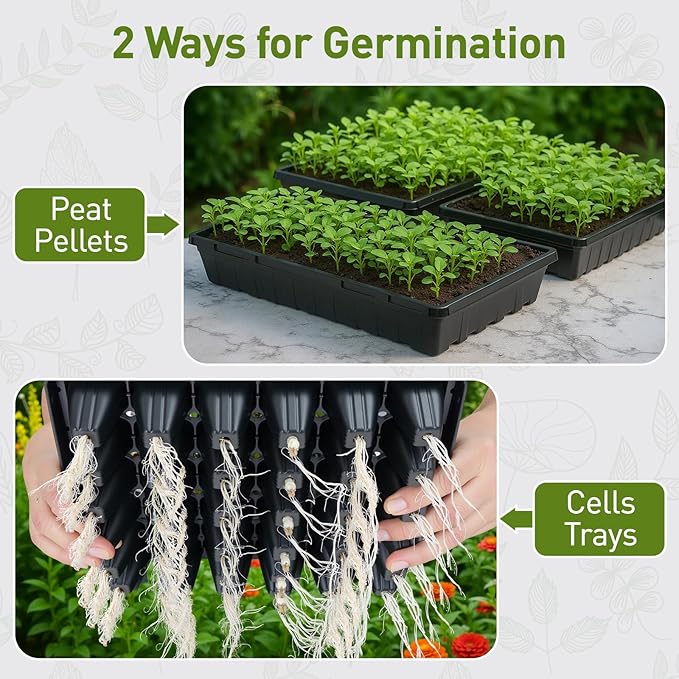 ZJP 5-Pack Seed Starter Trays Set – Includes 1020 Trays (No Holes) + 72-Cell Deep Plug Trays (2.44" Deep) + 5" Clear Humidity Domes for Vegetables, Herbs, Flowers