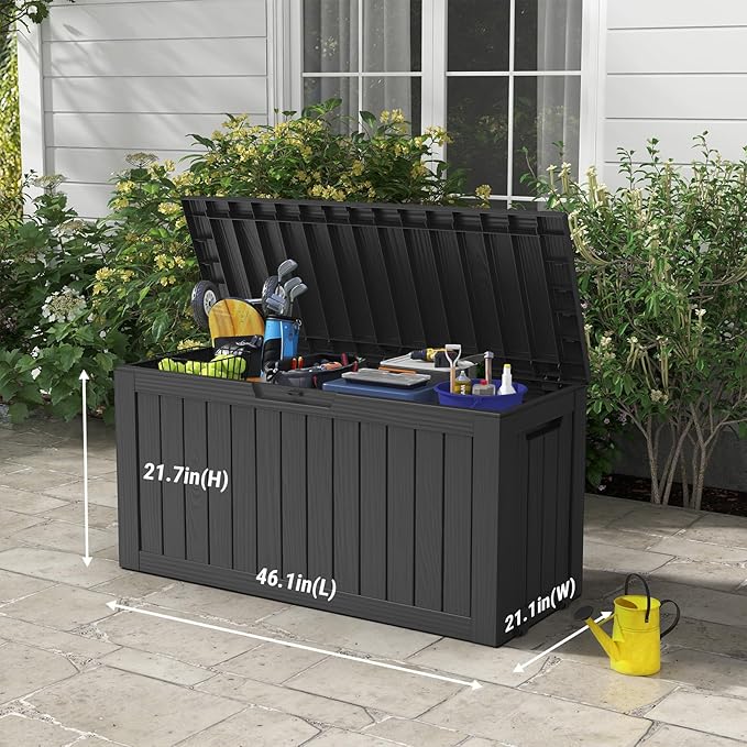 Mars Villa Deck Box, Waterproof Weatherproof and UV Resistant Resin Storage Bin with Lockable Lid, Ideal for, Outdoor, Patio Furniture Cushions, Pool Supplies, Garden Tools (72 Gallon, Black)