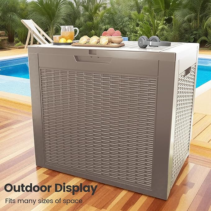 31 Gallon Outdoor Storage Box - Waterproof Resin Rattan Deck Box for Indoor & Outdoor Use - Lockable & Fade Resistant - Storage Bin for Package Delivery, Patio Cushions & Garden Tools, Brown