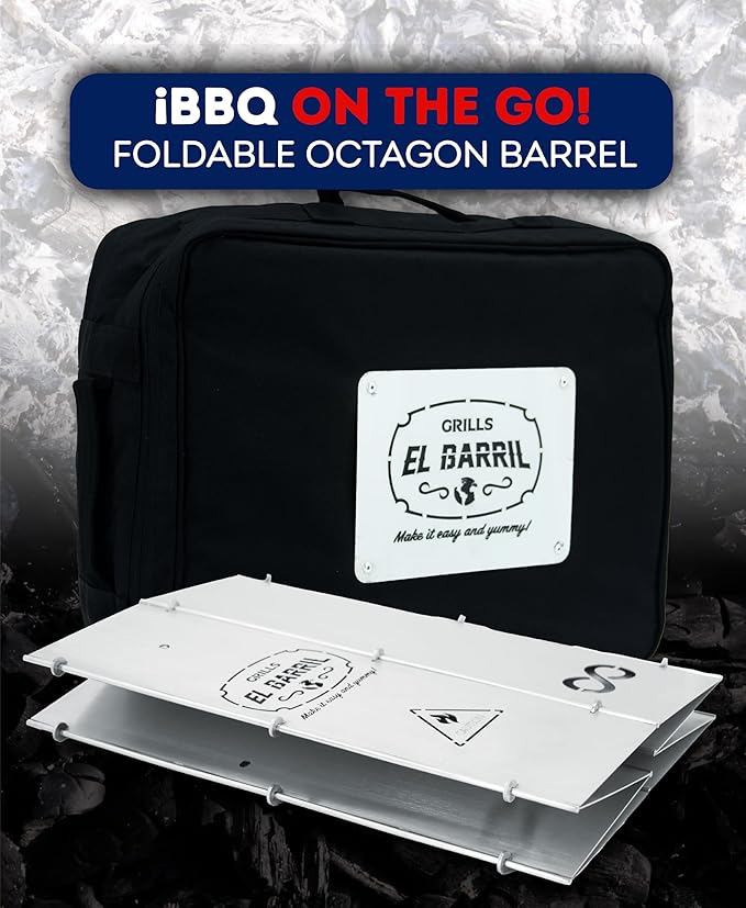 EL BARRIL 20lbs Stainless Steel Foldable Charcoal Smoker & Grill Barrel – Portable Outdoor Smokers with Grilling Accessories & Carry Bag