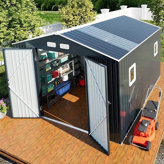 Metal Shed 10x10x7 FT, Enhance Your Space with Natural Lighting, Outdoor Storage Steel Sheds with Windows, Translucent Roofs, and Lockable Doors, Ideal for Garden & Patio