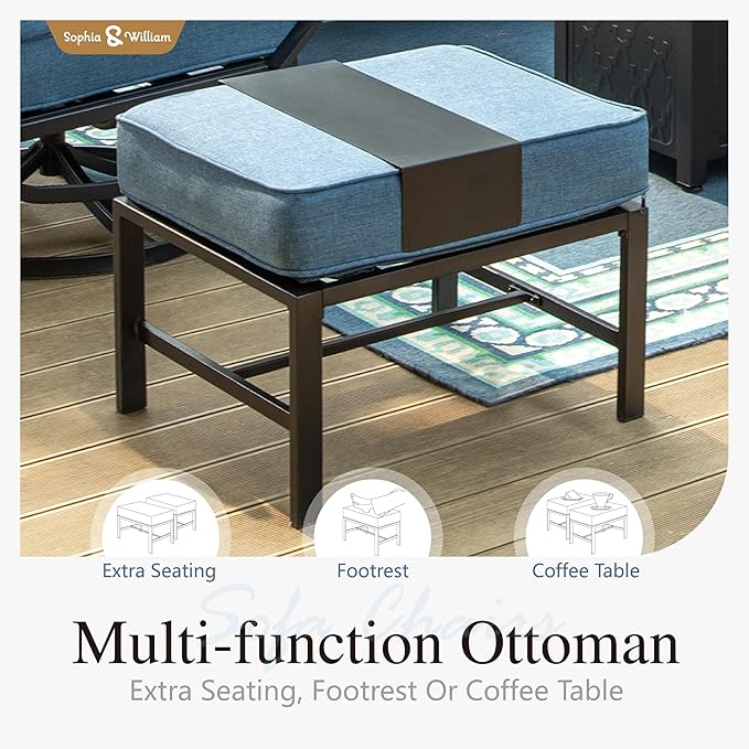 Sophia & William Patio Furniture Sets with 45" Gas Fire Pit Table for 7 Outdoor Conversation Sets 6 Pcs, 2 x Swivel Cushioned Sofa Chairs, 1x3-Seat Sofa, 2xOttomans for Backyard Poolside Navy