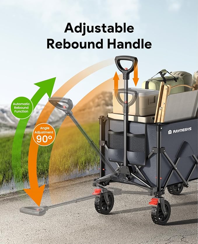 Wagons Carts Foldable, Collapsible Foldable Wagon 330lbs Capacity, 180L Large Capacity Foldable Wagon with All-Terrain Wheels,Heavy Duty Utility Wagon Cart with Brakes for Beach Camping Shopping, Grey