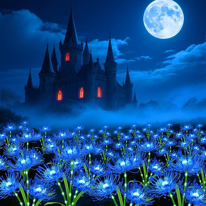 Solar Outdoor Lights Blue Spider Lily – 8 Pack 24-Head Waterproof Garden Flower Lights with Glowing Stems,Decorative Solar Powered Yard,Patio & Lawn Decor,Halloween & Gardening Gifts for Women Grandma