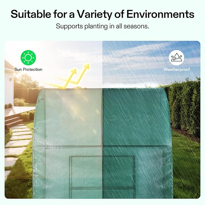 VIVOSUN Lean-to Greenhouse, 6.6’ x 3.3’ x 6.9’ Portable Wall House with Green PE Cover and Shelf for Compact Garden 79x39x83-Inch