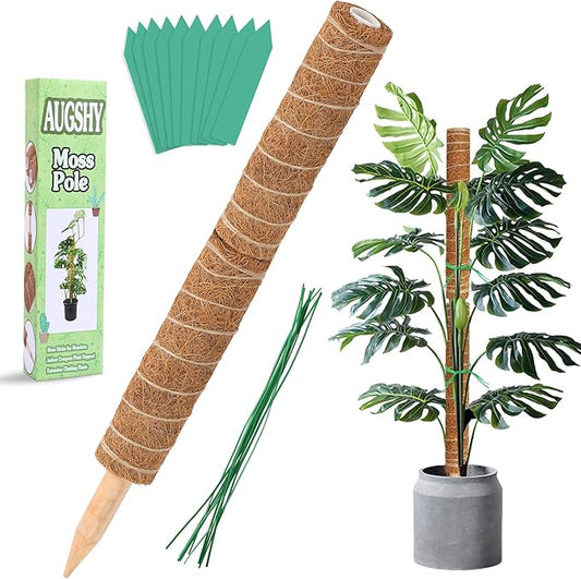 Augshy Moss Pole - 20 Inch Coir Totem for Monstera Climbing Indoor Creepers Plant Support Extension (2 Pieces, 12 Inch Each)
