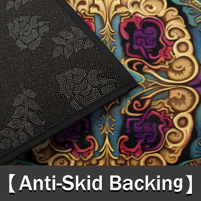 cfpolar Ethnic Half Round Door Mat, Vintage European Style Semicircle Welcome Mat, Non Slip Area Rug Soft Doormat for Front Door Indoor Entrance Wear Resistant for Garage Patio Home 24 x 36 in