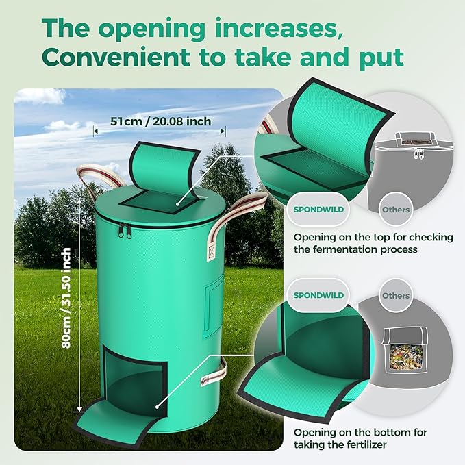 Compost Bin Outdoor - 43 Gallon Breathable Thickened Reusable Garden Yard Waste Bags, Composting Bin for Outside Garden with Faster Composting & Odor Reduction