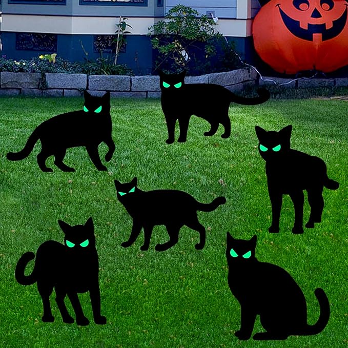 6 PCS Halloween Black Cat Yard Decorations Halloween Yard Signs Outdoor Lawn Decorations
