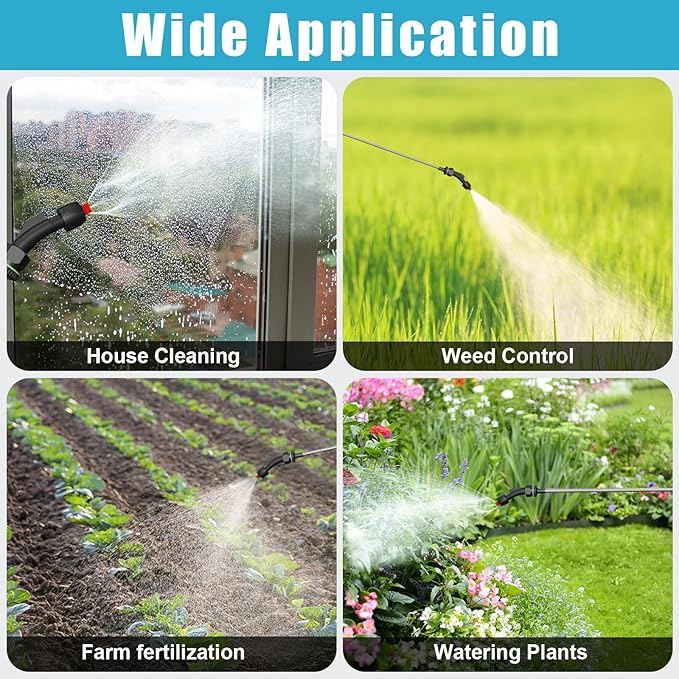 Battery Powered Sprayer 2 Gallon, 7.4V Powerful Electric Sprayer with 4 Nozzles, Rechargeable Handle with 36.22'' Retractable Wand, Adjustable Shoulder Strap, Weed Sprayers in Lawn Garden Yard (Beige)