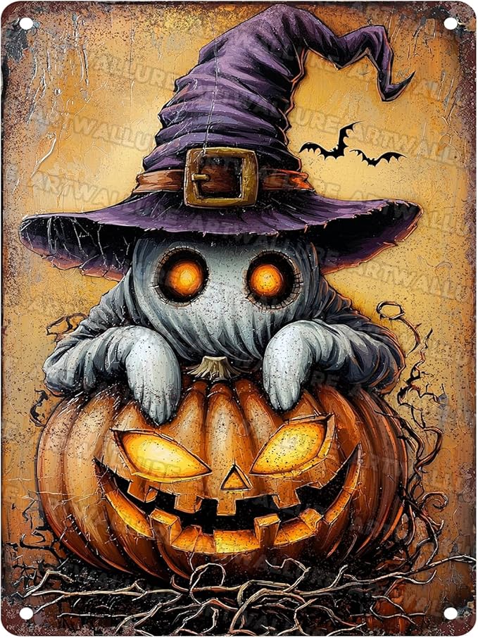 Halloween Pumpkin Vintage Sign Ghost Metal Tin Sign for Home Bar Kitchen Hotel Dining Room Coffee 12x16inch