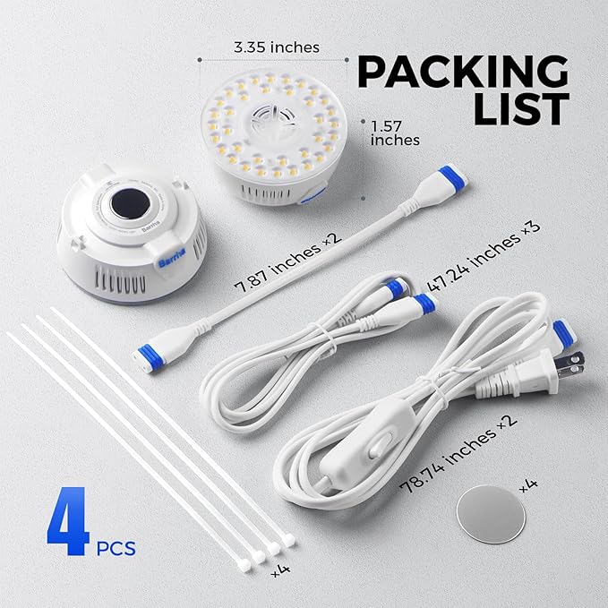 Barrina Orbgrow OG09 Puck LED Grow Light, 5000K 36W(4 x 9W, 540 Watt Equiv), Plant Lights for Indoor Plants Full Spectrum, Magnetic & Linkable, Small Grow lamp, Perfect for Plant Shelf, 4 Packs