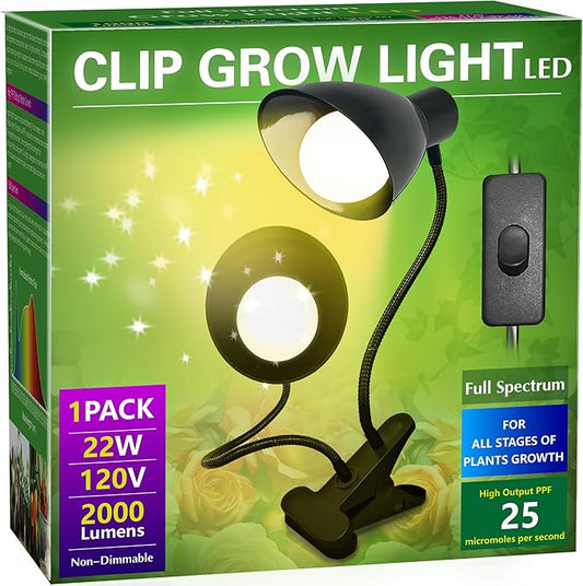 Grow Lights for Indoor Plants, Briignite Full Spectrum Grow Light Dual Head, 22W LED Clip On Grow Lights 200W Equivalent, Bulbs Replacement, Adjustable Gooseneck Grow Light for Seed Starting Indoor