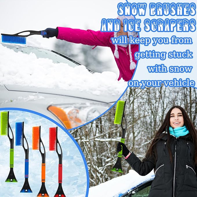 Uiifan 24" Snow Brush and Ice Scrapers for Car Windshield Windows Detachable No Scratch Scraper for Ice and Snow Removal Winter with Foam Grip Trucks SUVs (Mixing Colors,30 Pcs)