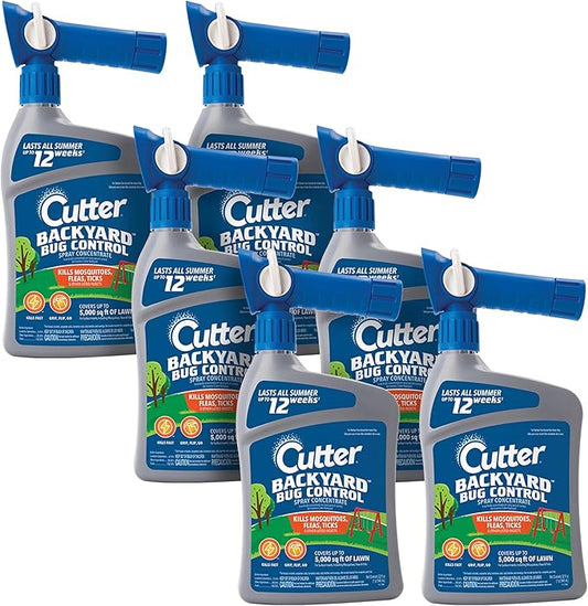 Cutter Backyard Bug Control Spray Concentrate (6 Pack), Kills Mosquitoes, Fleas & Listed Ants, 32 fl Ounce