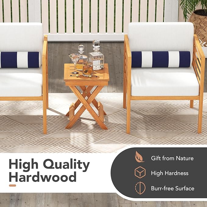 Tangkula Outdoor Folding Side Table, Wood Patio Bistro Table with Slatted Tabletop & X-Shaped Legs, Portable Square Coffee Table for Garden, Poolside, Camping, Picnic, 14" x 14" x 18" (2, 14 inches)