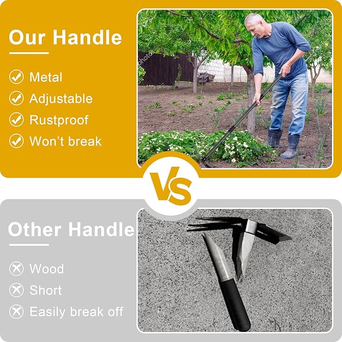 Garden Hoe, 2 in 1 Hand Hoe Garden Tools,60 Inch Long Handle,Garden Hoe and Cultivator for Weeding Cultivating Planting, Small Hand Rake Tiller for Flower Bed Gardening, Loosening Soil