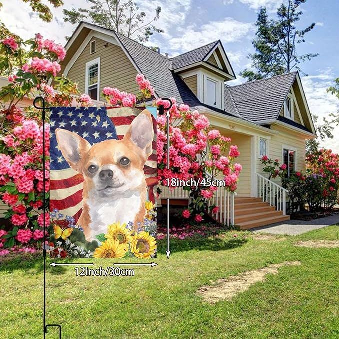 Chihuahua American Flag Patriotic Dog Garden Flag Welcome Party Outdoor Outside Decorations Picks Home House Garden Yard Decor 12x18 Inch