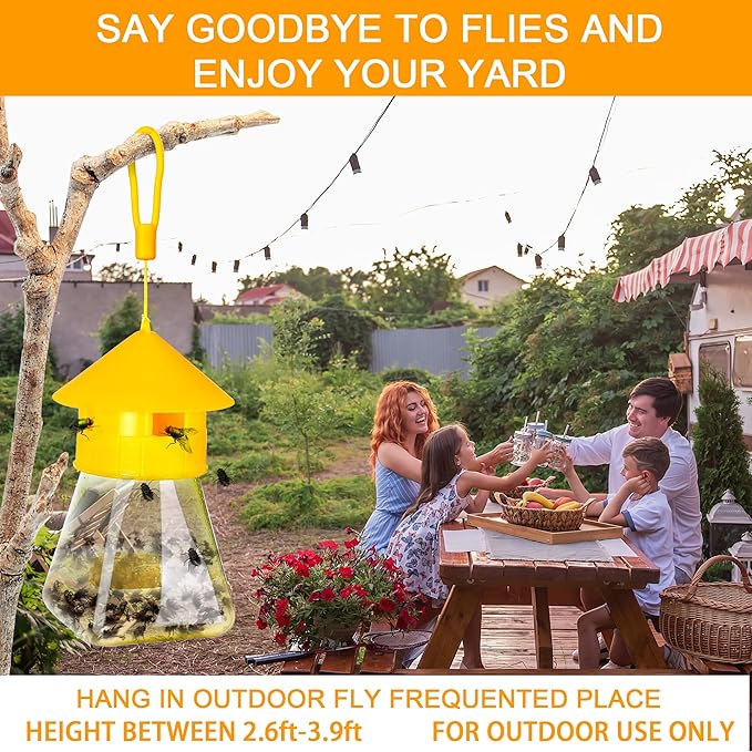 Reusable Fly Traps Outdoor Hanging with Natural Fly Bait Trap Refill, Reusable Fly Trap Fly Killer Outdoor Fly Catchers