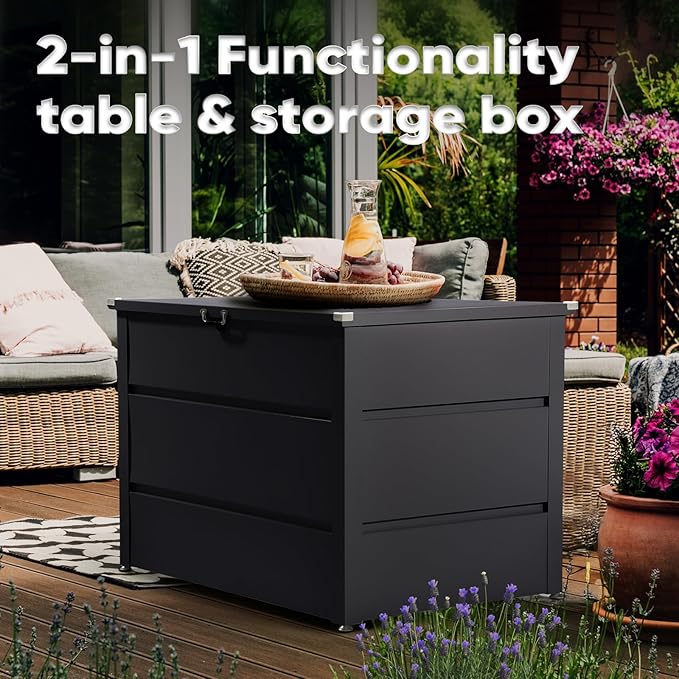 Quictent Deck Box outdoor 150 Gallon, Easy Assemble Metal Storage Box,Lockable Waterproof storage cabinet for Patio Furniture Cushions, Throw Pillows, Garden Tools and Pool Toy,Gray