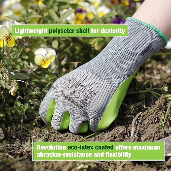 WORKPRO 6 Pairs Garden Gloves, Work Glove with Eco Latex Palm Coated, Gardening Glove, Working Gloves for Weeding, Digging, Raking, and Pruning (Large)