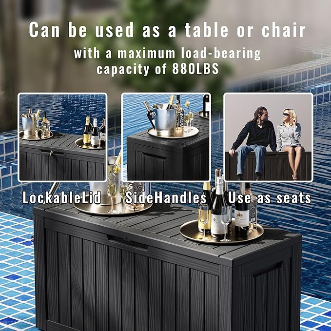 80 Gallon Resin Deck Box, Outdoor Waterproof Storage Containers, Lockable Patio Storage Box For Furniture, Gardening Storage With Lids (Brown)