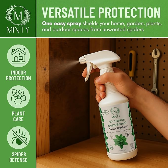 Minty Spider Repellent, Natural 5% Peppermint Oil Spray, Kills & Deters All Types of Spiders and Insects, Indoor and Outdoor Use, 128 fl oz Gallon