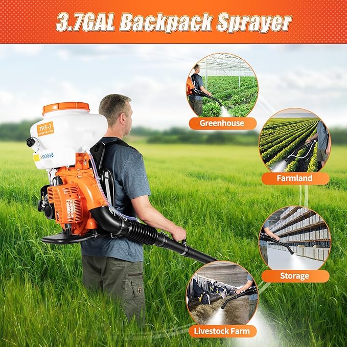 Gas Powered Backpack Sprayer, 3.7gal Fogger Sprayer Blower Garden Backpack Blower for Efficient Garden Spraying and Outdoor Protection