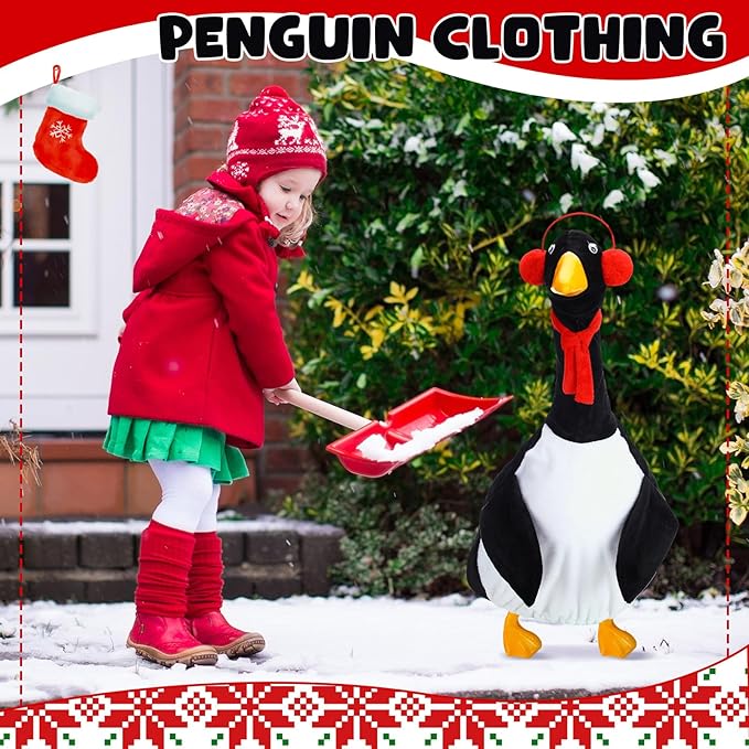 Outus Halloween Penguin Goose Outfits Funny Penguin Porch Goose Outfit 23 Inch Holiday Lawn Plastic Cement Geese Clothes for Halloween Christmas Yard Garden Outdoor Decor