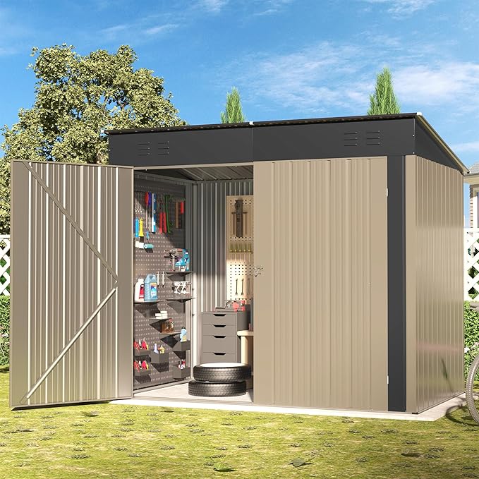 Outdoor Metal Shed, 6x4 FT Metal Shed with Slopping Roof and Lockable Doors, Waterproof Outdoor Tool Storage Clearance for Garden, Backyard