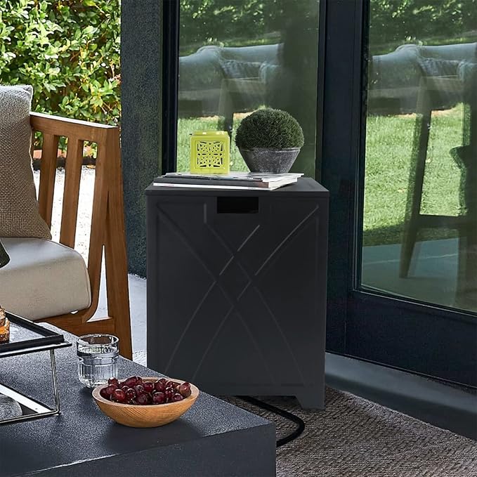 Propane Tank Cover, Propane Tank Storage Hideaway Table for Gas Fire Pits, Gas Tank Holder Storage Side Table for 20 lb Propane Tanks - Black