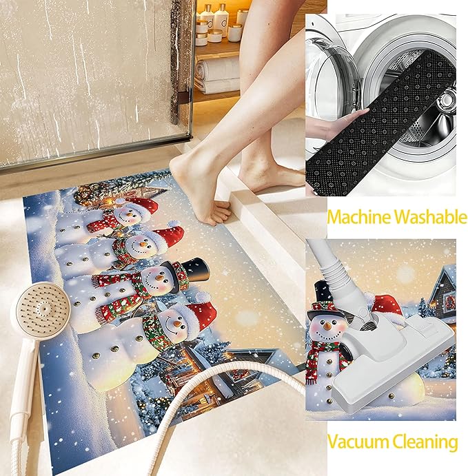 Welcome Mat Indoor,Winter Snowman Family Front Door Mat,Christmas Tree Entryway Rug for Porch Patio Non-Slip Outdoor Entry Doormat for Back Door Outside Entrance Hallways,30 x 17 Inch