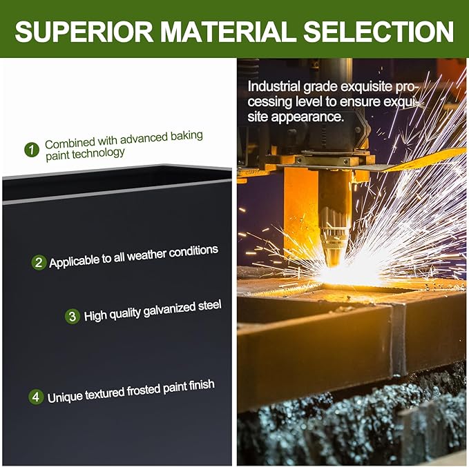 Metal Planter Box Rectangular Block - Modern Outdoor Galvanized Steel Long Box Planters All-Weather Use with Drainage Holes for Patio/Porch, 35.5×24×12IN