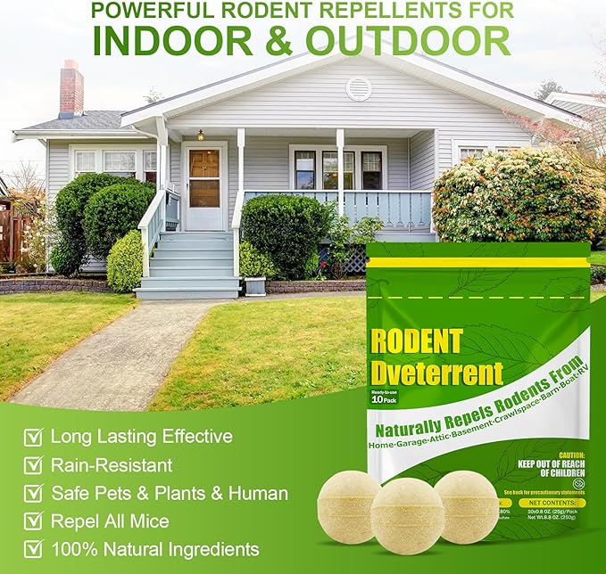 Mice Repellent, Rodent Repellent Indoor/Outdoor, Moth Balls, Peppermint Pest and Mice Rat Repellents and Strongly Repel Roaches, Squirrels, Ants, Other Rodents 10 Pack