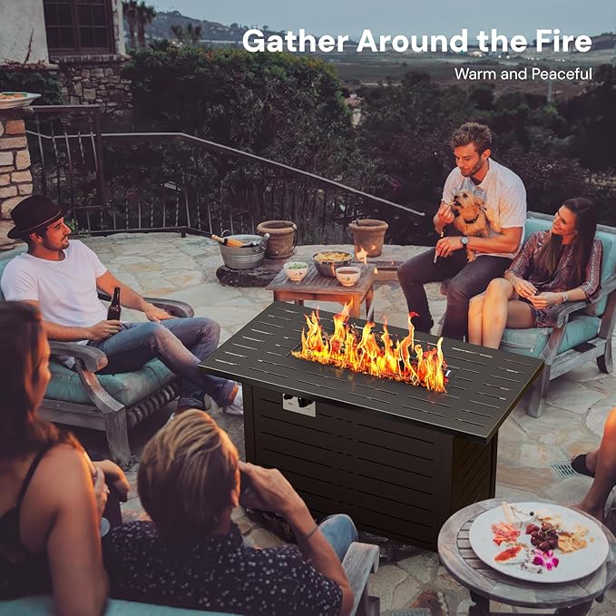 ZAFRO 43 Inch Propane Fire Pit CSA-Listed Outdoor Fire Table, 50,000 BTU Firepit Table with Lid and Lava Rock, Gas Fire Table for Outside Patio Garden Backyard Deck Balcony